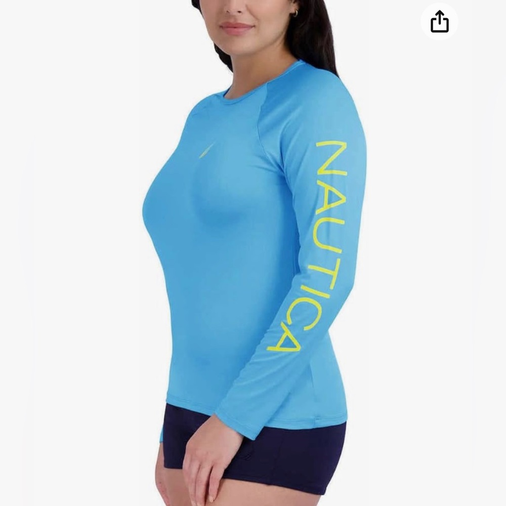 New Nautica Womens large Long Sleeve Rashguard UPF 30+ Sun Protection Sw…